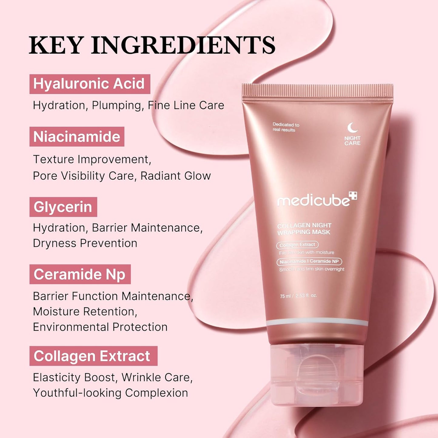 medicube Korean Overnight Glow Mask Trio:PDRN Caffeine & Collagen & Kojic Acid Turmeric Overnight Wrapping Peel Off Facial Mask and Jelly Brush